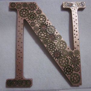 Copper and Bronze Steampunk Blinged Letter / Initial N / Wall Decor / Room Decor
